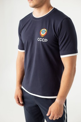 Мужская темно-синяя футболка с гербом СССР передняя сторона