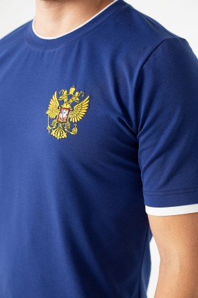 Синяя футболка с гербом России передняя сторона