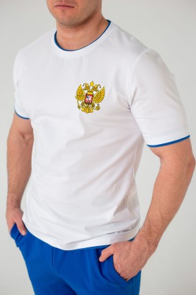 Белая футболка с гербом России передняя сторона