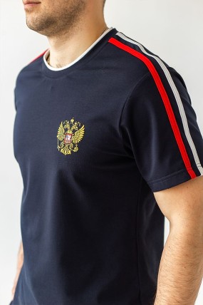 Темно-синяя футболка с гербом России задняя сторона