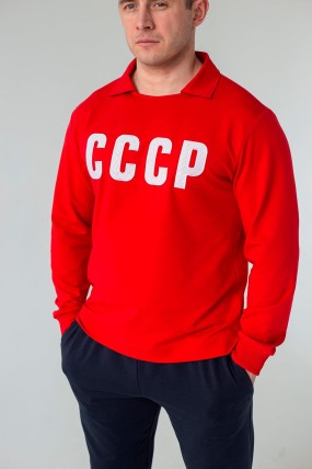 Красное поло СССР с длинным рукавом передняя сторона