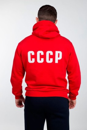 Красная толстовка с символикой СССР с капюшоном задняя сторона