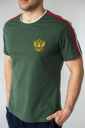 Футболка гербом России, цвет Хаки передняя сторона
