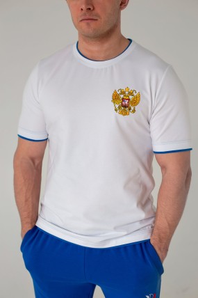 Белая футболка с гербом России задняя сторона